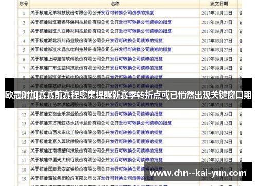 欧冠附加赛赛前赛程密集提醒新赛季转折点或已悄然出现关键窗口期 欧冠附加赛赛前赛程密集提醒新赛季转折点或已悄然出现关键窗口期