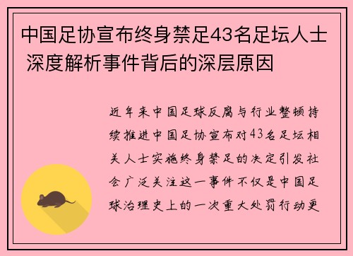 中国足协宣布终身禁足43名足坛人士 深度解析事件背后的深层原因 中国足协宣布终身禁足43名足坛人士 深度解析事件背后的深层原因